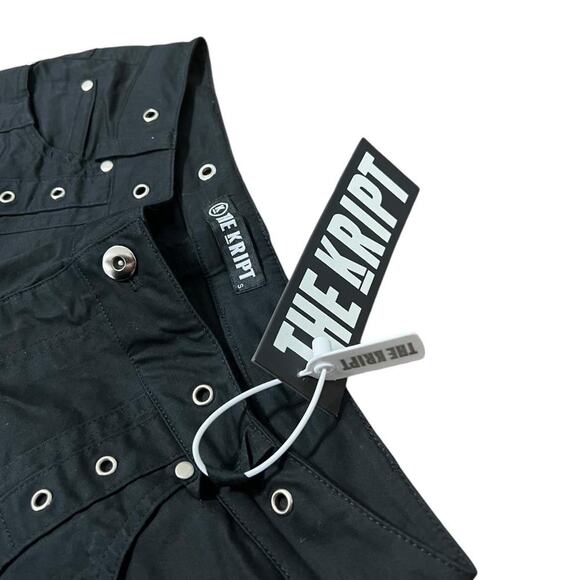 NWT The Kript Zani Black & Silver Hardware Wide Leg Low Waisted Cargo Pants S - Picture 4 of 5